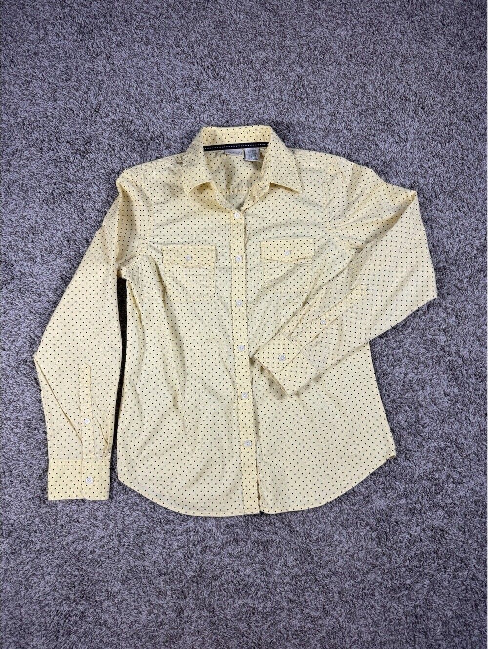 LL Bean‎ Yellow Blue Polka Dots Long Sleeve Button Up Shirt Size XS
